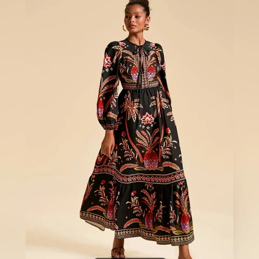 Black Floral Maxi Dress with Long Sleeves - Picture 3 of 10